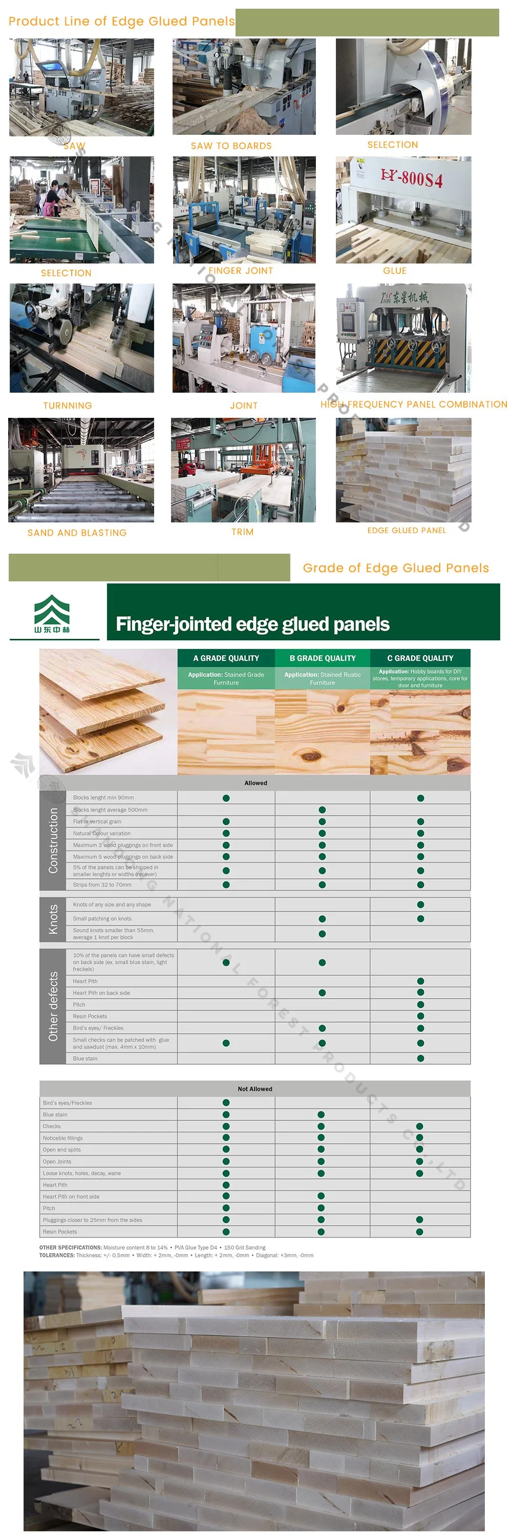 1220*2440mm 12mm 14mm 16mm 18mm 20mm Selected Walnut Finger Jointed Board Glued Wood Panels Euro Spruce Board