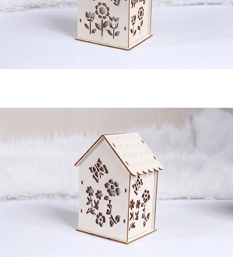 Wooden Decoration House for Easter Craft with Light