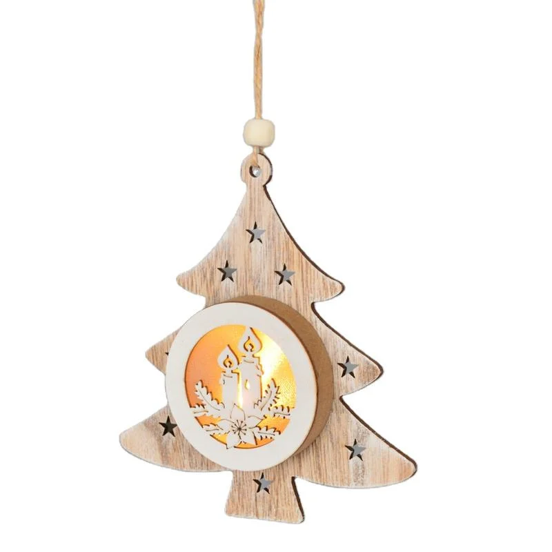 Ornament Pendants Wooden MDF Craft Hanging Village Houses with Decoration Lights